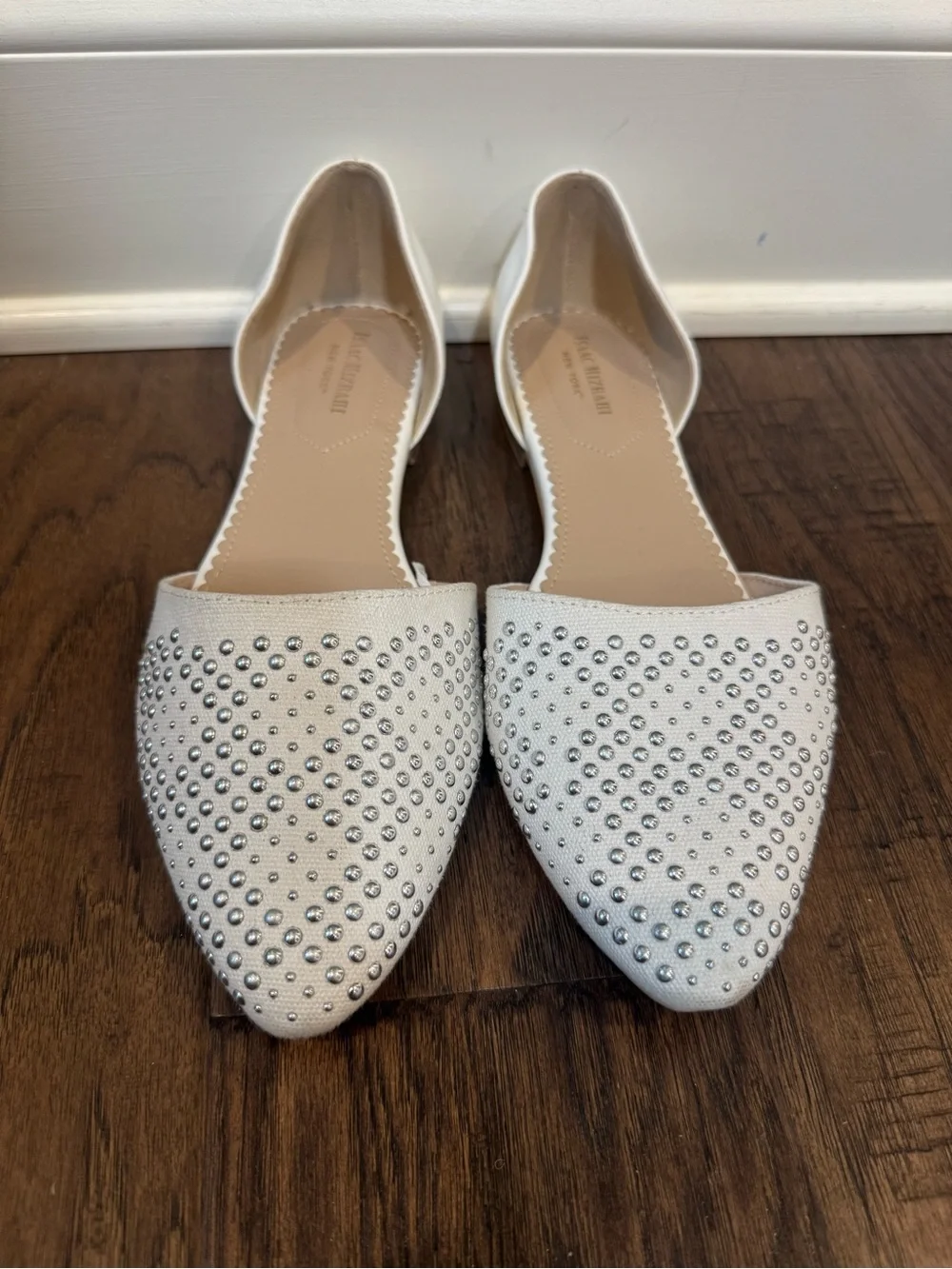 Isaac Mizrahi White Studded Pointed D'Orsay Flats